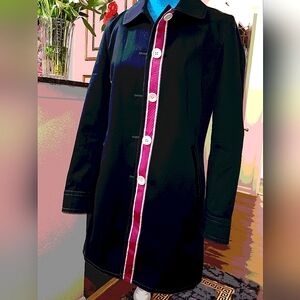 New Coach Black Trench Coat Signature Floral Lined /Signature Button front